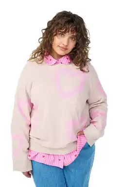 Wehkamp Zizzi pullover met hartjes beige aanbieding