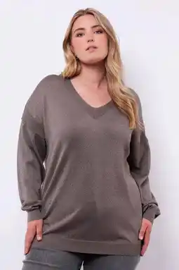 Wehkamp Exxcellent pullover taupe met lurex aanbieding