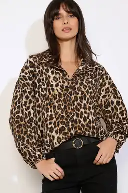 Wehkamp LOLALIZA blouse met panterprint bruin aanbieding
