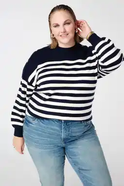 Wehkamp MS Mode gestreepte pullover donkerblauw aanbieding