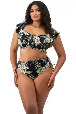 Wehkamp Elomi high waist bikinibroekje Tropical Retreat zwart/lichtgroen/roze aanbieding