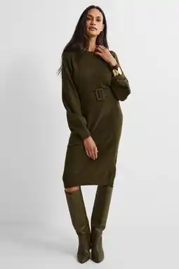 Wehkamp Anytime gebreide jurk met ceintuur khaki aanbieding