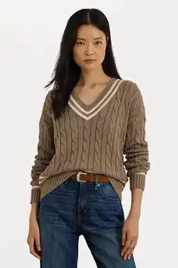 Wehkamp Lauren Ralph Lauren pullover lichtbruin gebreid aanbieding