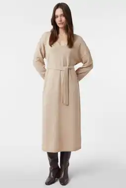 Wehkamp comma wollen midi jurk beige aanbieding