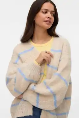 Wehkamp VERO MODA gestreepte gebreid vest ecru aanbieding