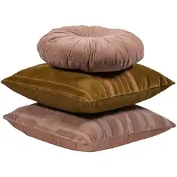 Wehkamp WOOOD Feis kussenset Velvet roze/naturel (set van 3) (45x45x10 cm) aanbieding