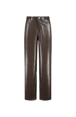 Wehkamp Studio AMAYA imitatieleren wide leg regularwaist coated broek bruin aanbieding