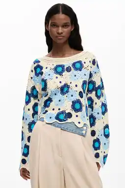 Wehkamp Desigual gebloemde sweater blauw gehaakt aanbieding
