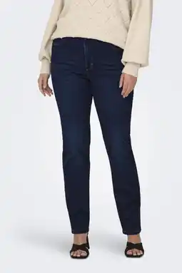 Wehkamp ONLY CARMAKOMA high waist straight leg jeans CARAUGUSTA dark blue denim aanbieding