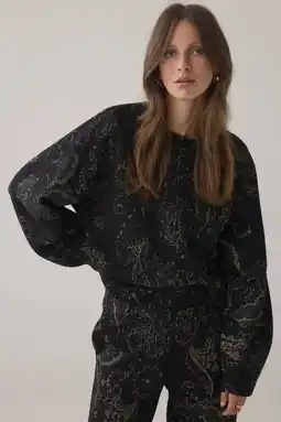 Wehkamp Summum sweater met paisley print zwart met glitter aanbieding