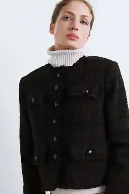 Wehkamp Mango tweed jasje donkerbruin aanbieding