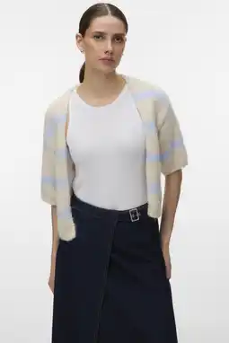 Wehkamp VERO MODA gestreepte gebreid vest ecru aanbieding