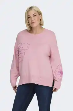 Wehkamp ONLY CARMAKOMA gebloemde gebreide trui lichtroze aanbieding