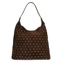 Wehkamp Manfield suede schoudertas met studs donkerbruin aanbieding