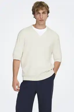 Wehkamp ONLY & SONS relaxed polo gebreid ecru aanbieding
