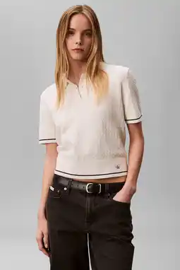 Wehkamp CALVIN KLEIN JEANS cropped top ecru met kabels aanbieding