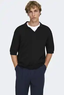Wehkamp ONLY & SONS relaxed polo gebreid zwart aanbieding