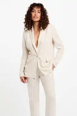Wehkamp Morgan regular blazer met linnen met krijtstreep beige aanbieding