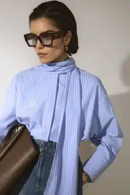Wehkamp JOSH V oversized blouse met krijtstreep blauw aanbieding