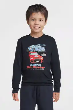 Wehkamp Orange Stars longsleeve met raceauto opdruk Joshua donkerblauw aanbieding