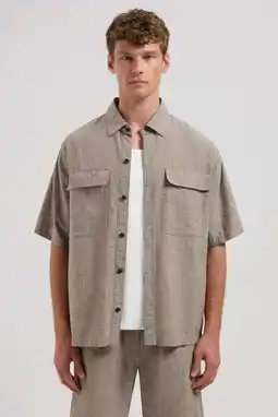 Wehkamp Dstrezzed relaxed casual overhemd met linnen met krijtstreep grijs aanbieding