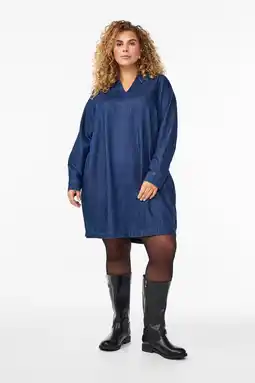 Wehkamp Zizzi denim A-lijn jurk dark blue denim aanbieding
