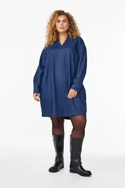 Wehkamp Zizzi denim A-lijn jurk dark blue denim aanbieding