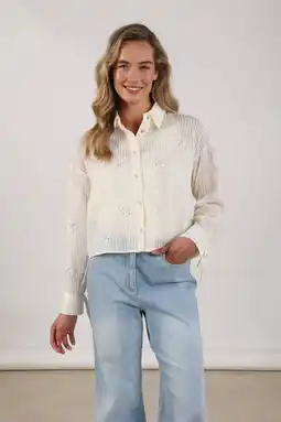 Wehkamp NUKUS gestreepte blouse ecru met pailletten aanbieding