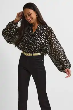 Wehkamp Anytime blouse met foil panterprint zwart aanbieding