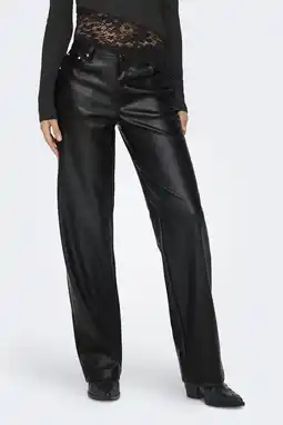 Wehkamp ONLY coated high waist straight fit broek ONLKIRI zwart aanbieding