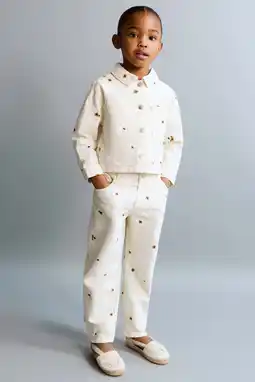 Wehkamp Mango Kids gebloemde straight leg jeans ecru aanbieding