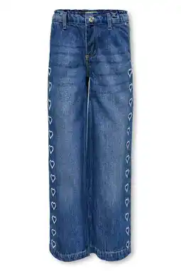 Wehkamp KIDS ONLY GIRL wide leg jeans met hartjes medium blue denim aanbieding