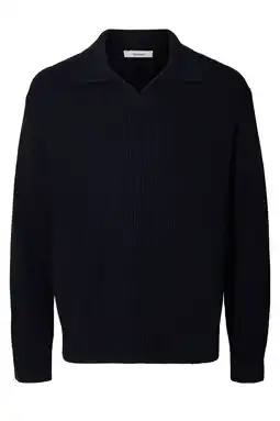 Wehkamp Selected pullover rib gebreid donkerblauw aanbieding