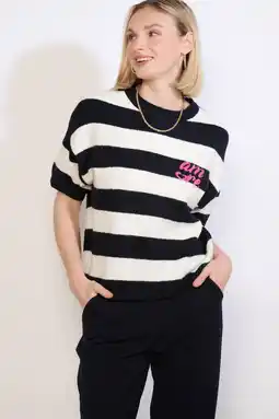 Wehkamp LOLALIZA gestreepte top donkerblauw gebreid aanbieding