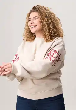 Wehkamp Miss Etam Plus gebloemde sweater crème aanbieding