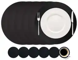 Wehkamp Cookinglife 6 Placemats + 6 Onderzetters - Rond - Vegan leer - Zwart aanbieding