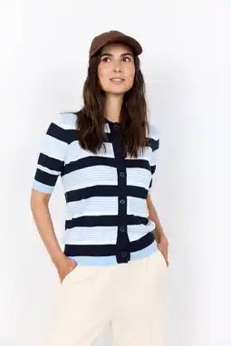 Wehkamp Soyaconcept gestreepte gebreid vest blauw aanbieding