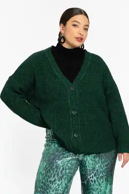 Wehkamp YOEK gebreid vest donkergroen met lurex aanbieding