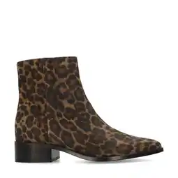 Wehkamp Manfield suède enkellaarzen met panterprint cognac/zwart aanbieding