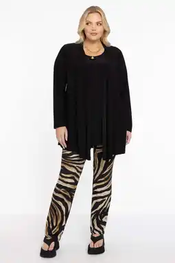 Wehkamp YOEK straight fit broek met dierenprint donkerbruin/zwart/crème aanbieding