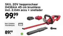 GAMMA SKIL 20V heggenschaar 0438AA 45 cm brushless incl. 2.0Ah accu + snellader aanbieding