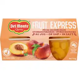 Jumbo Del Monte Fruit Express Stukken Perziken op Sap 4 x 113 g aanbieding
