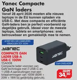 Vobis Yanec COMPACTE GAN LADER USB-A USB-C 100W YSA008 aanbieding