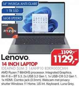 Vobis Lenovo 14 INCH LAPTOP IDEAPAD SLIM 3 14AHP10 83K9003CMH aanbieding