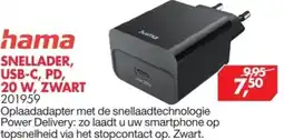 Vobis Hama SNELLADER, USB-C, PD, 20 W, ZWART 201959 aanbieding
