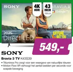 EP Sony Bravia 3 TV K43S39 aanbieding