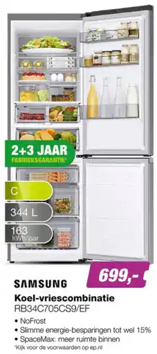EP Samsung Koel-vriescombinatie RB34C705CS9/EF aanbieding
