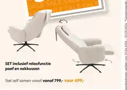 Happy@Home Andalucia, relax-fauteuil + poef - grafiet poot - knock down aanbieding