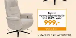 Happy@Home Twisto, relax-fauteuil - manueel - vaste hoofdsteun - stof Vada - mosgroen aanbieding