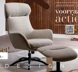 Xooon Lomi, draaifauteuil incl. poef, stof Cloudy beige, poot zwart metaal aanbieding
